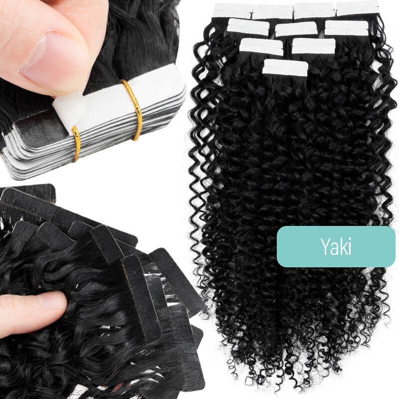 Yaki/Kinky Straight Invisible Tape In Real Remy Human Hair Extensions Skin Weft