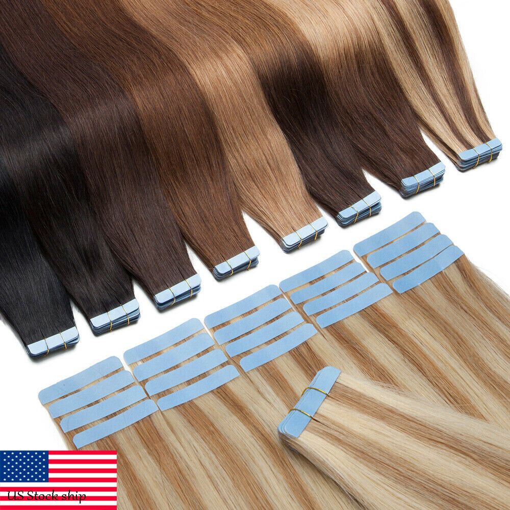 Invisible Tape in Remy Human Hair Extensions Skin Wefts Thick Hair Fashion Color