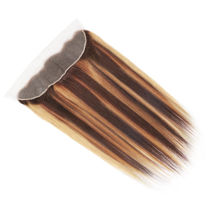 13*4 Lace Frontal Free Part P4/27 Brazilian 100% Human Virgin Hair Straight