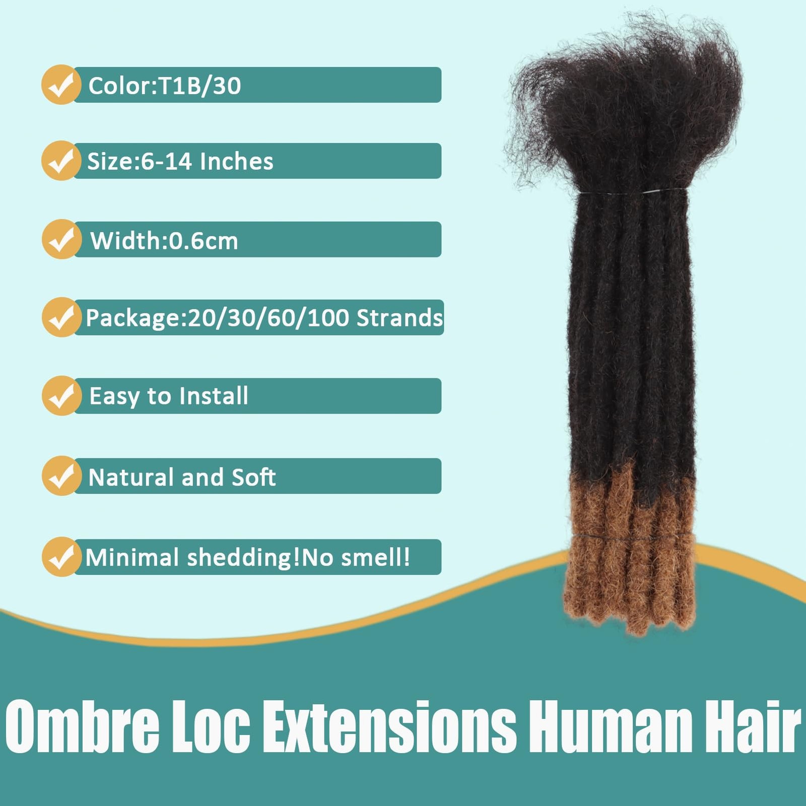 Viovian 0.6Cm Dreadlock Extensions Human Hair 6 Inch 30 Strands Real Human Hair