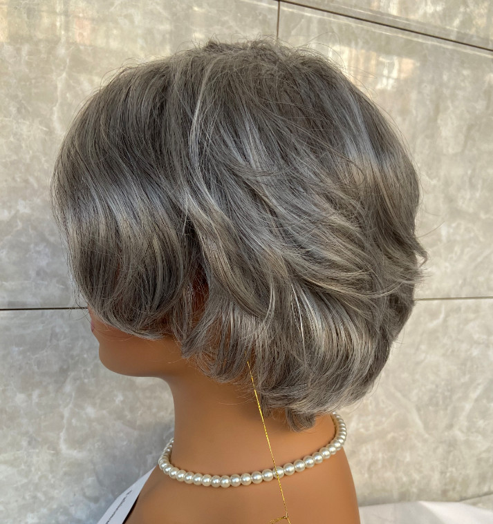Salt and Pepper Gray Mix Wavy Hairstyle Synthetic Hair Wigs Women Soft