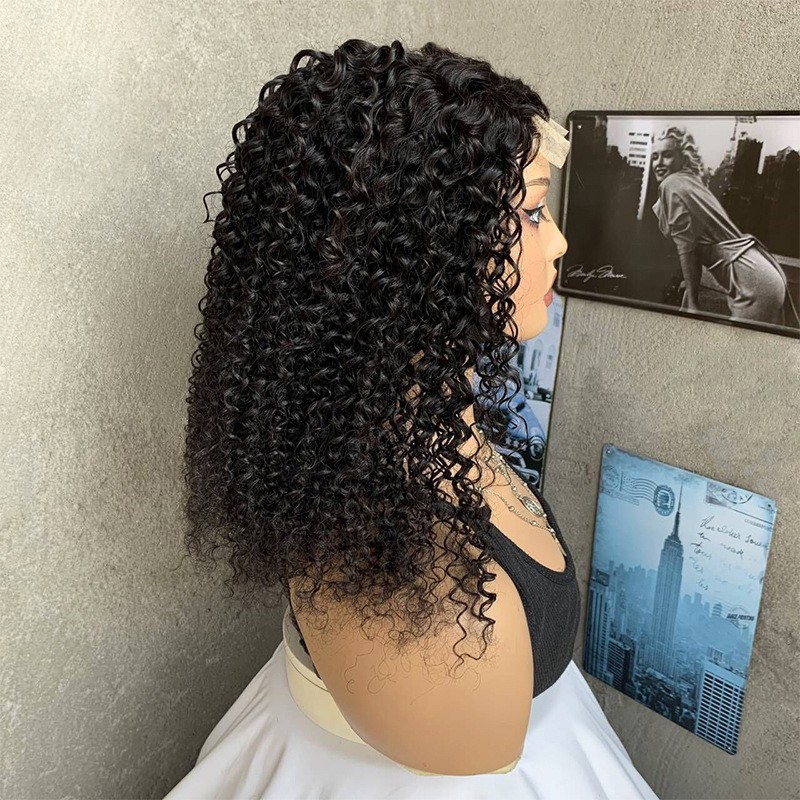 20″ Blend Human Hair Kinky Curly Wigs for Black Women 4×4 Lace Frontal Curly Wig
