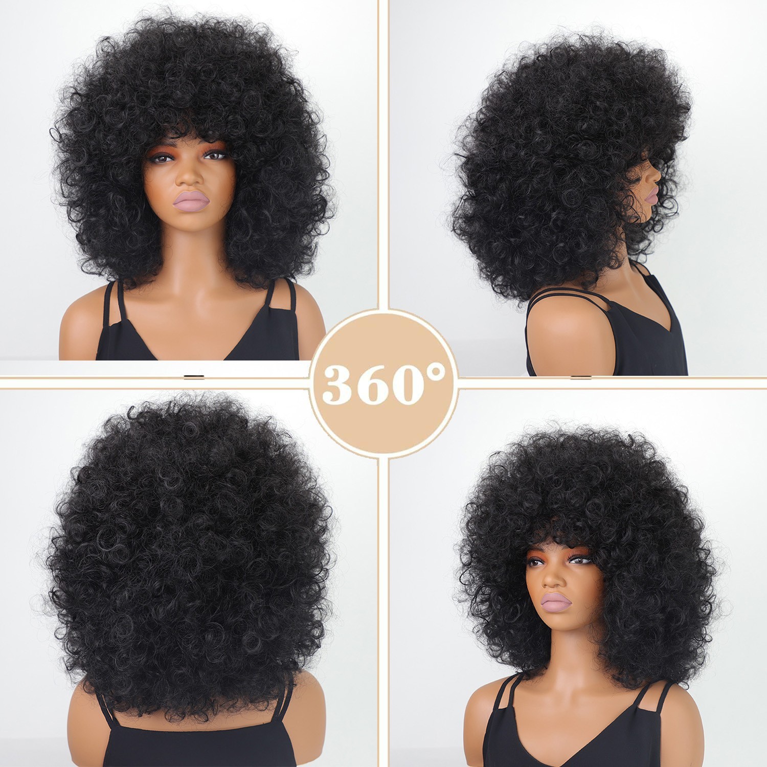 Afro Fluffy Curly Wavy Black Color Synthetic Hair Wig Women Soft Natural Party