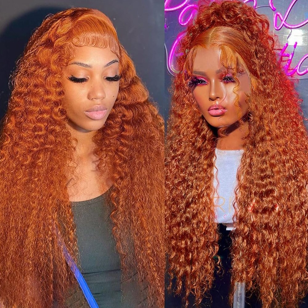 Loose Curly Wave Ginger Orange Color Hair Glueless Frontal Lace Replacement Wigs