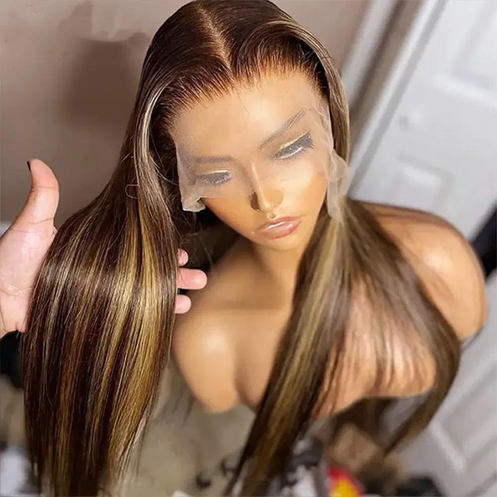 13×4 Hand Tied Lace Front Wig Piano Color Straight Synthetic Hair Wig