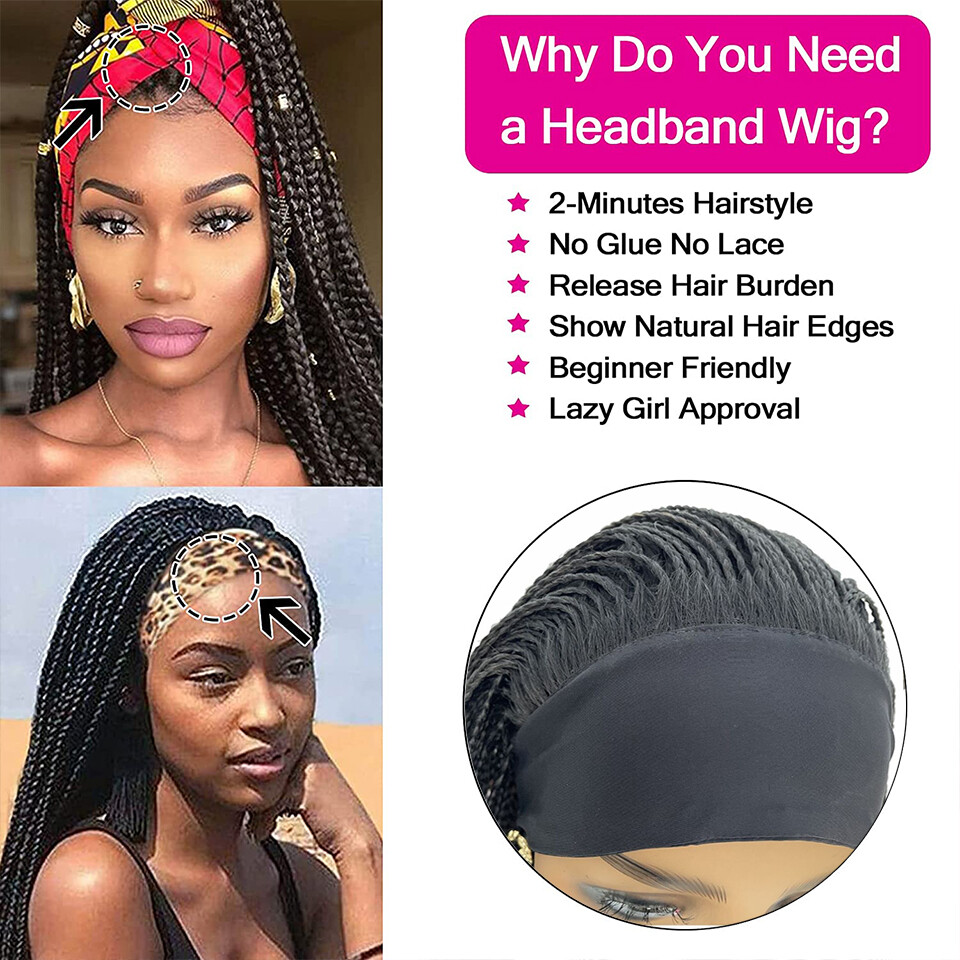 20″ Braided Headband Wigs for Black Women Synthetic Box Braiding Wigs Wrap Wigs