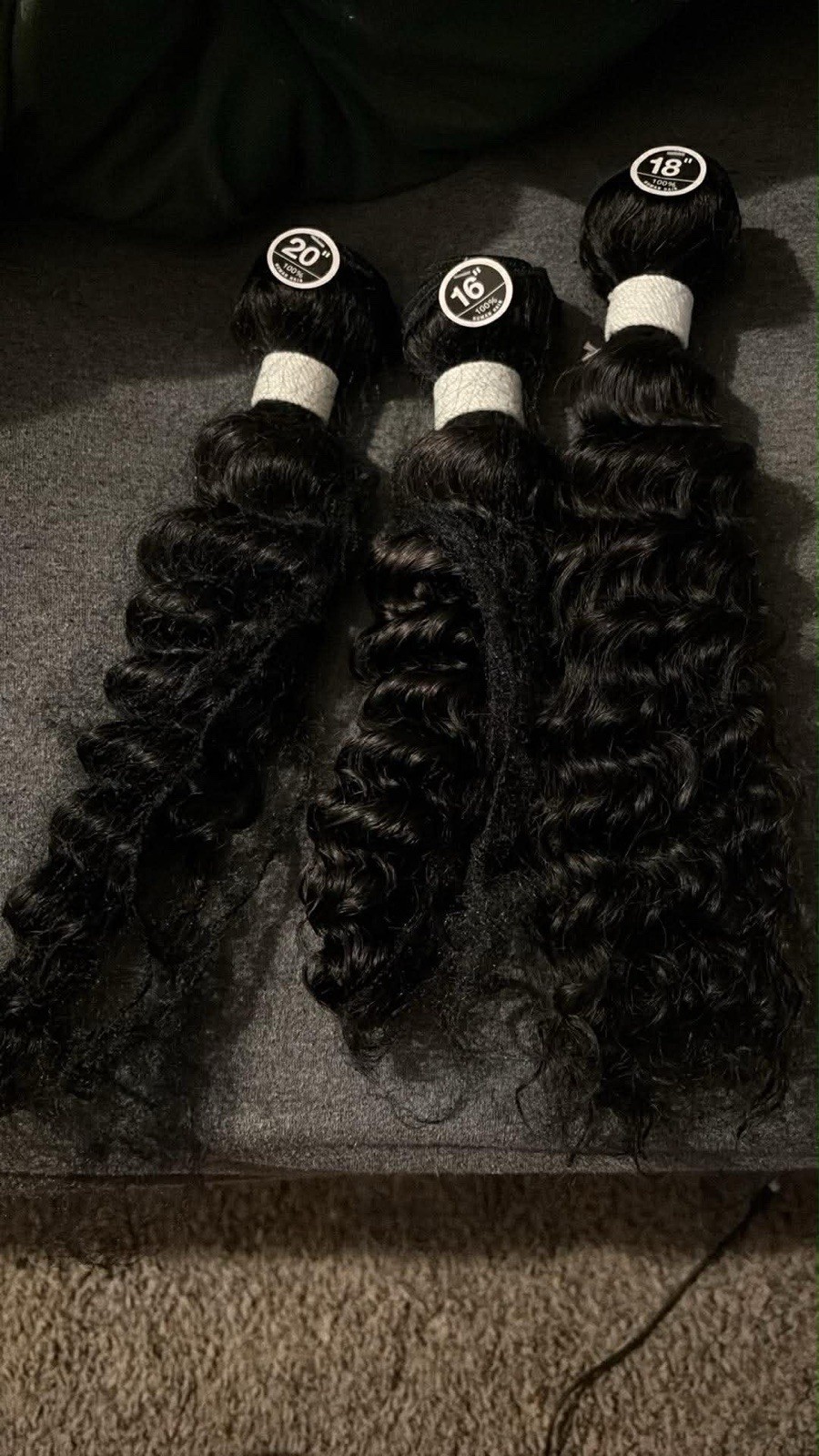 Black Curly Human Hair Weft Extensions 3 Bundles 16/18/20 in 100g