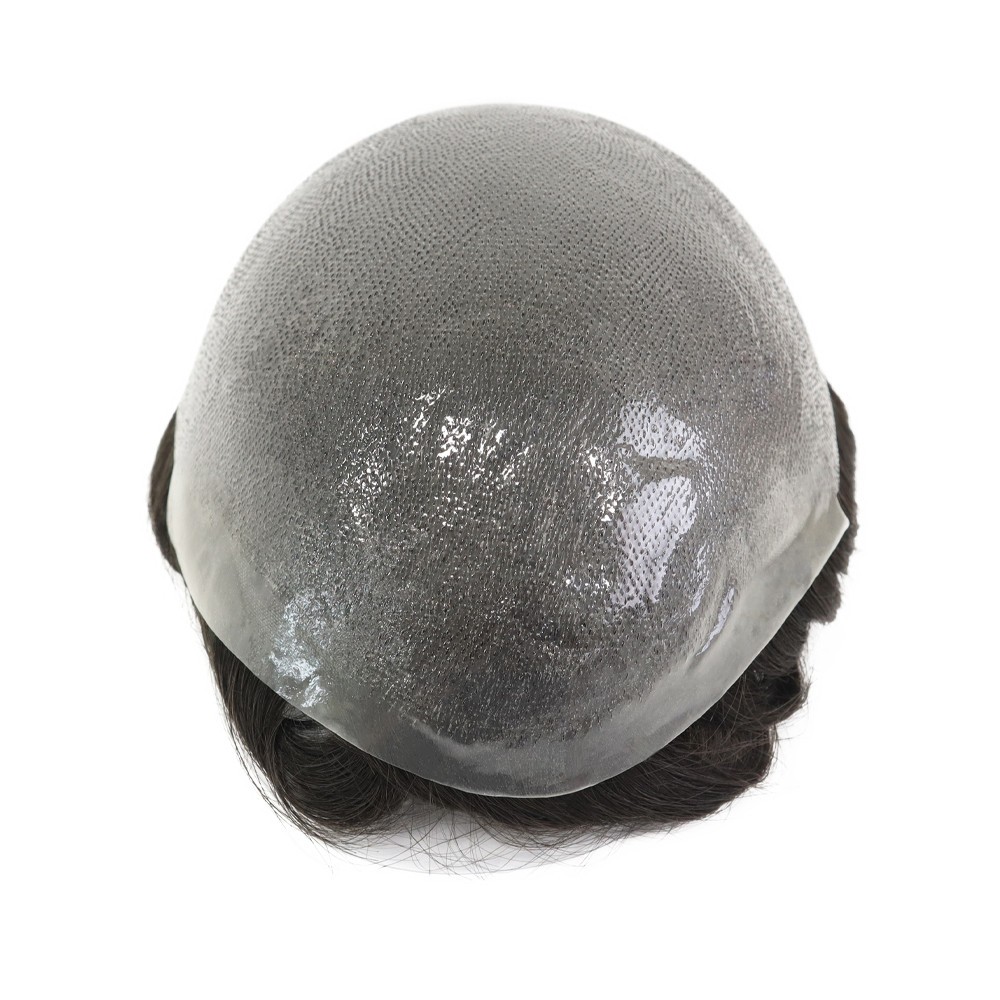 Toupee for Men Human Hair System 0.05mm Thin Skin Dark Brown Hair Pieces #2