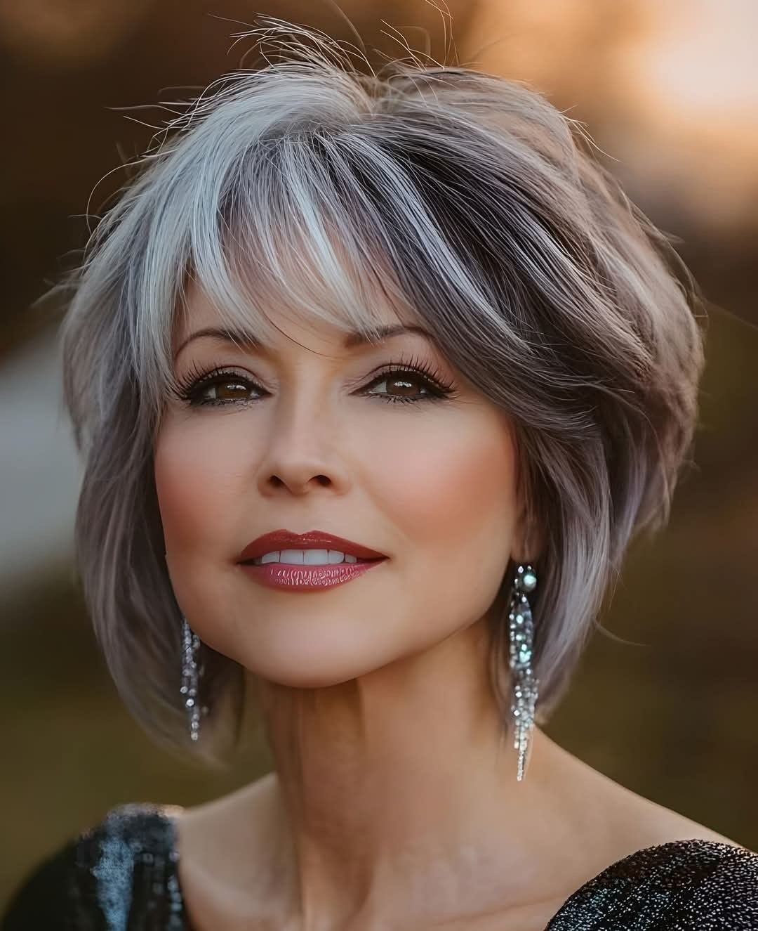 Short Salt and Pepper Pixie Gray Highlight Bangs Lace Front Human Hair Wigs