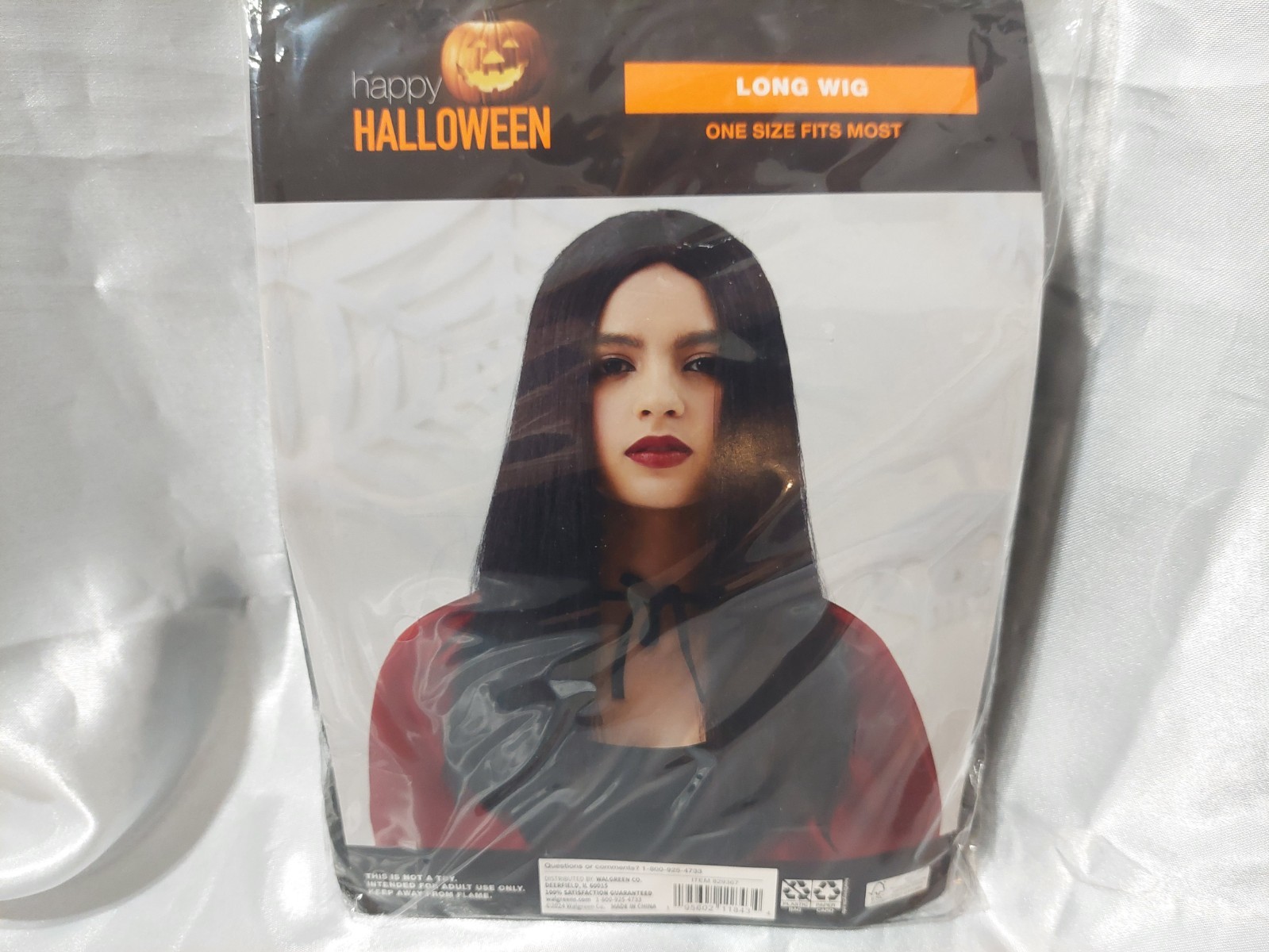 HAPPY HALLOWEEN LONG BLACK WIG – ONE SIZE FITS MOST – SEALED NEW IN BAG