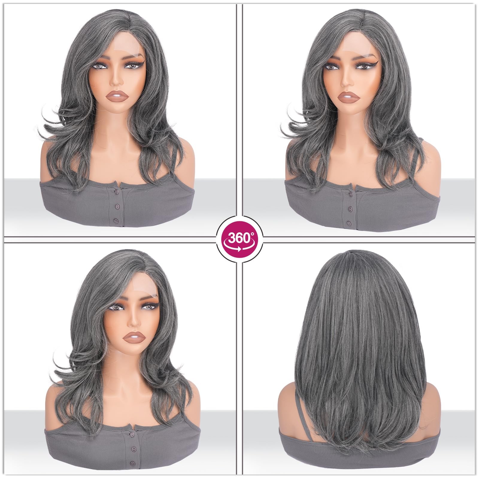 Gray Wig for Women Side Part – Layered Natural Straight Lace Front Wig with S…