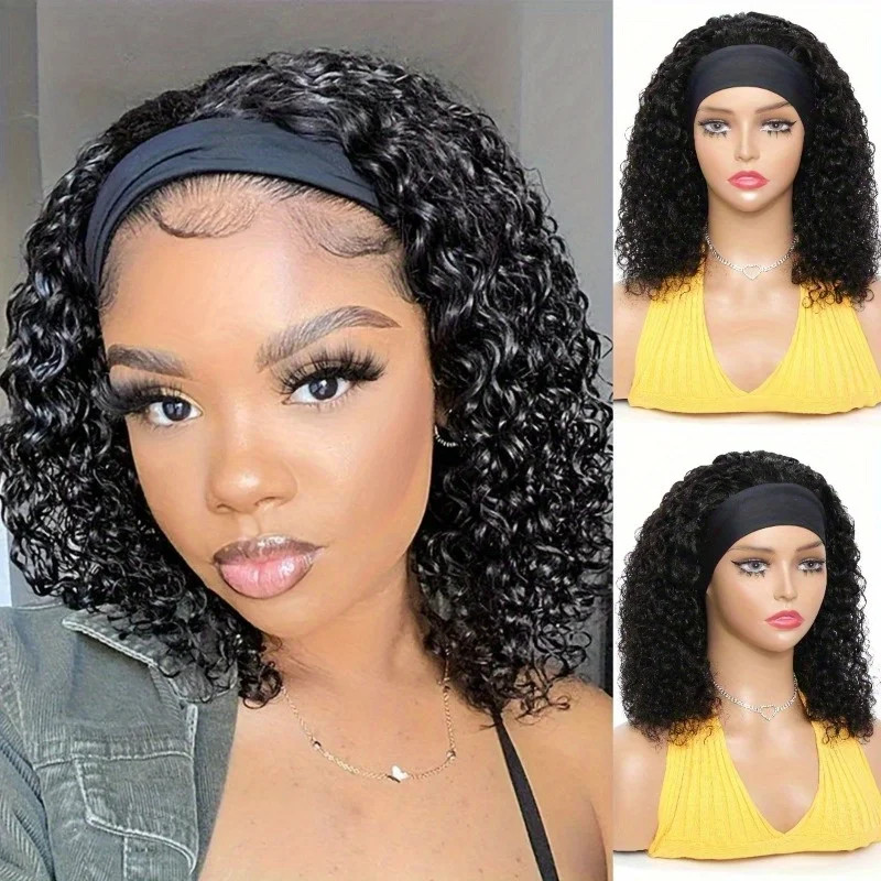 Brazilian Remy HumanHair Full Machine Made Wig Kinky Curly Glueless Headband Wig
