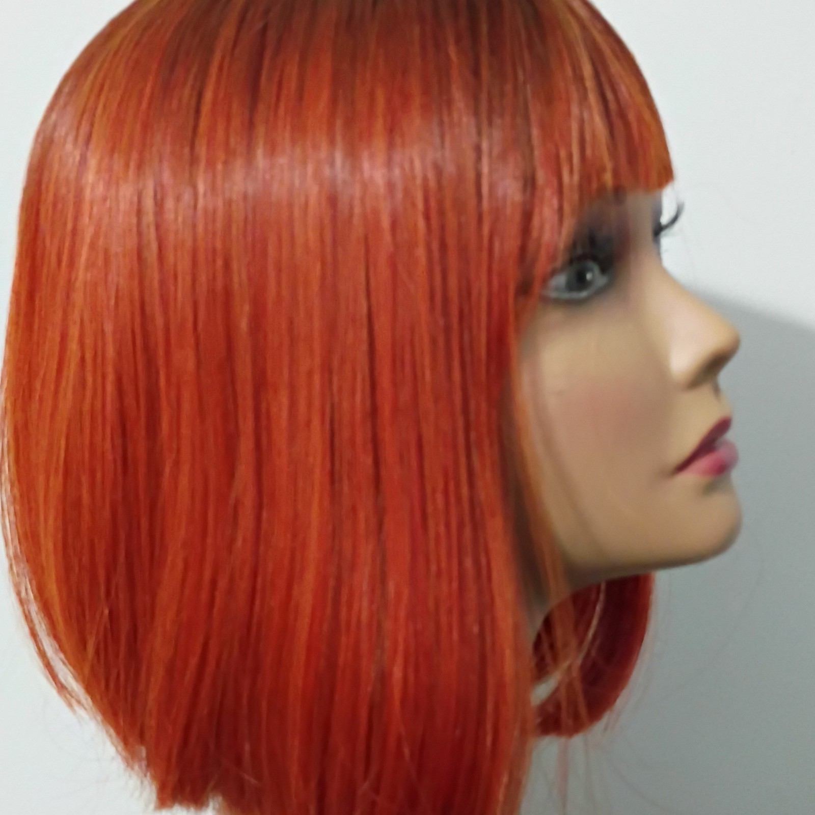 Copper Red Straight Bob Wig w/ Bangs Free-Part 8 in Women’s Natural Style