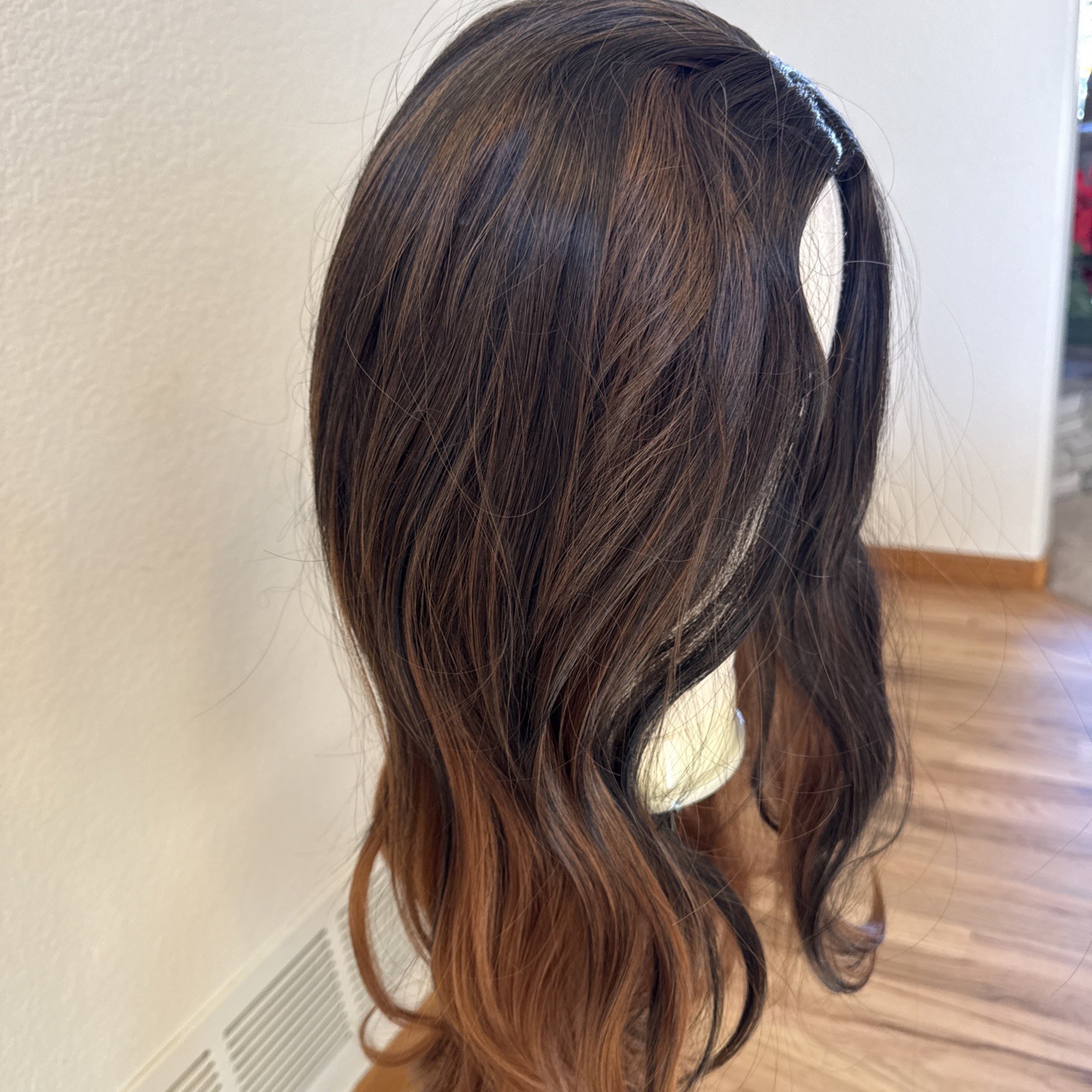 Lace Front Dark Brown With Auburn Tips 28” Long Very Beautiful Wig 172