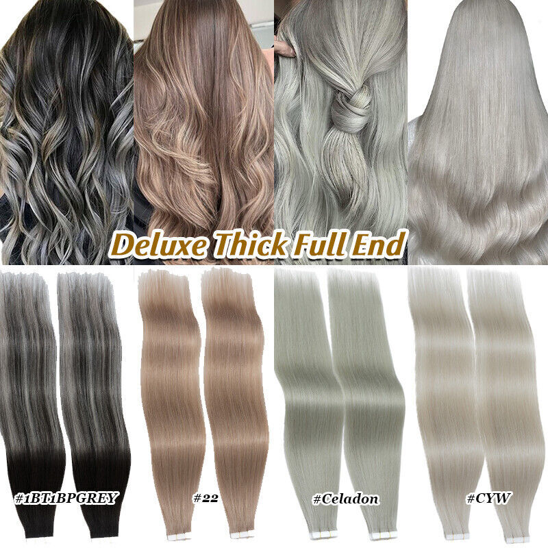 THICK Tape In 100% Remy Human Hair Extensions Skin Weft FULL HEAD 60PCS Straight
