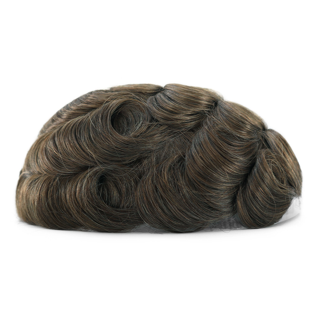 Super Mens Toupee Human Hair System 0.03mm Thin Skin Light Brown Hairpieces #7
