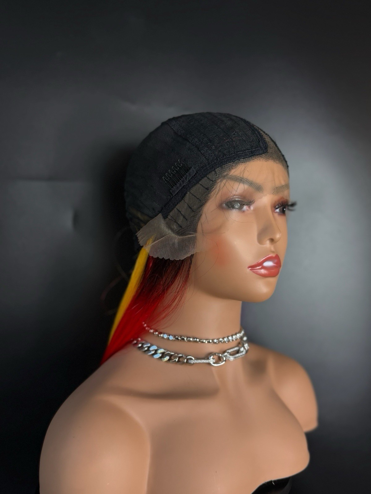 Pastel Rainbow Wig Lace Front Middle Part Straight Heat Ok