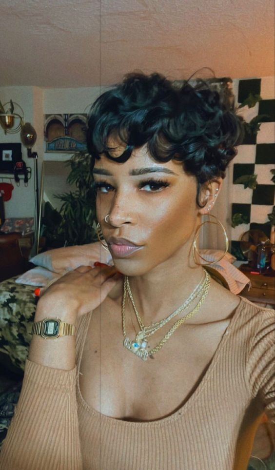 Short Black Curly Wig Pixie Cut Human Hair Wigs No Lace Glueless Wave Wig Soft