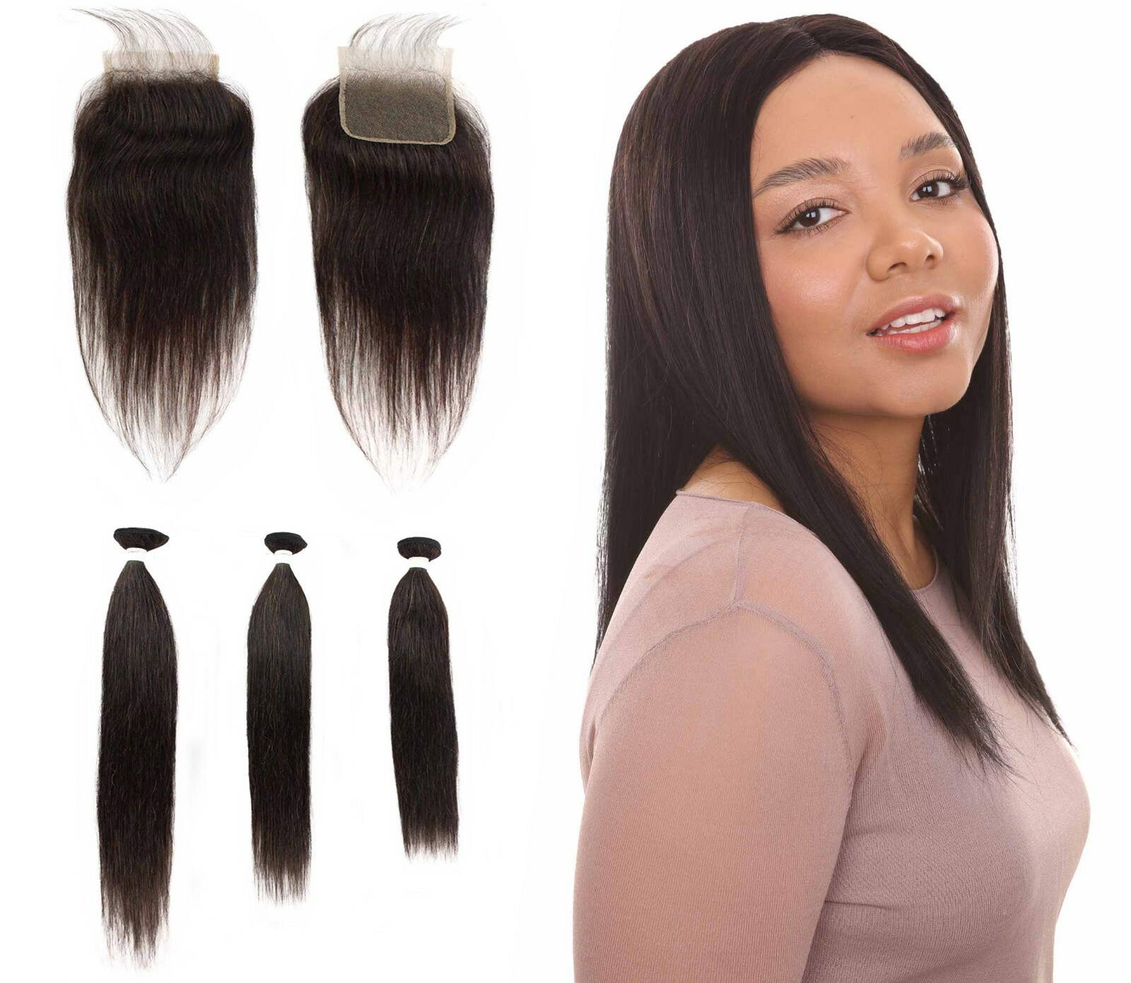 LUXLUXE Rico 100% Human Hair Bundle Free Part 4X4 Hand Tied Swiss Lace Closure