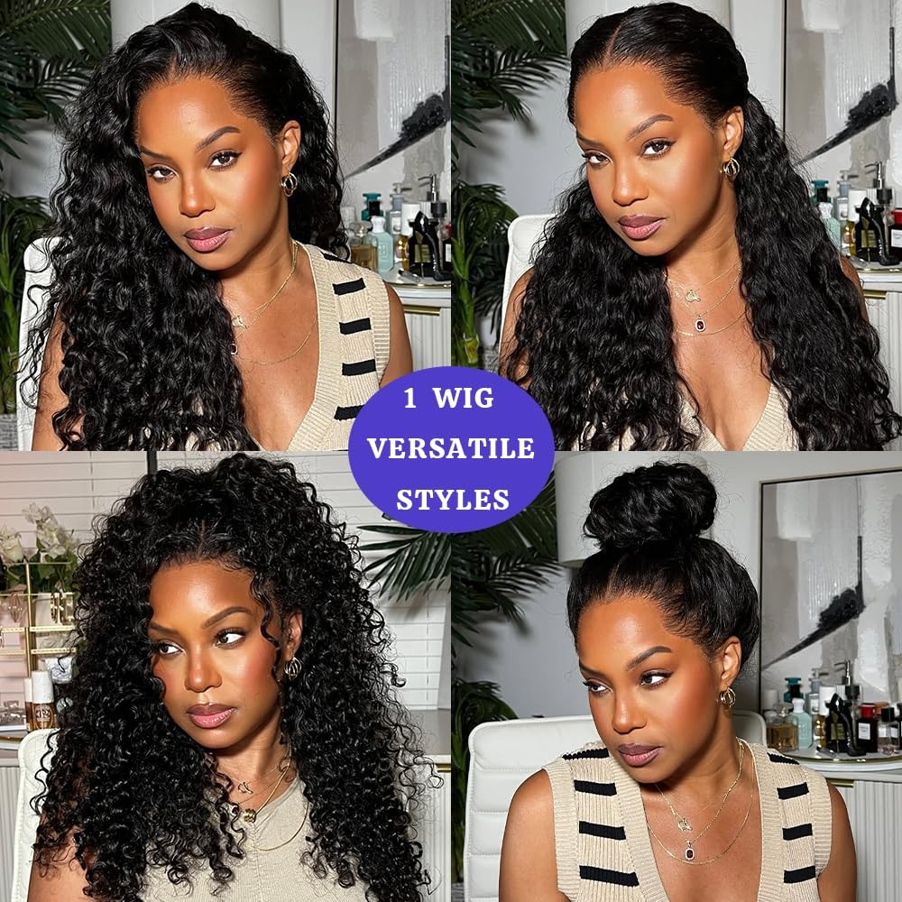 RJAOB Deep Wave 360 Lace Front Wig Human Hair 28″ Invisi Strap HD Full Lace