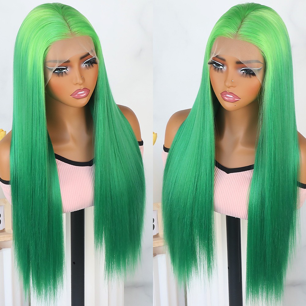 Ombre Green Lace Front Wigs Long Straight Hair Pre Plucked Glueless Women Party