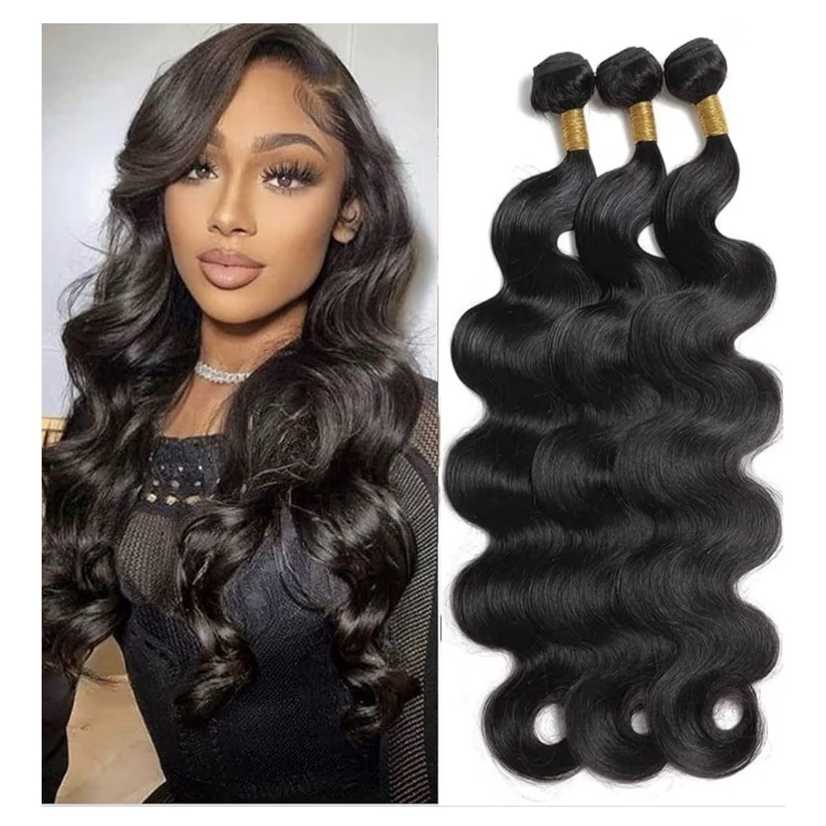 Black Body Wave Hair Extensions Set 3 Pieces Wavy Texture Women Body Wave Theme
