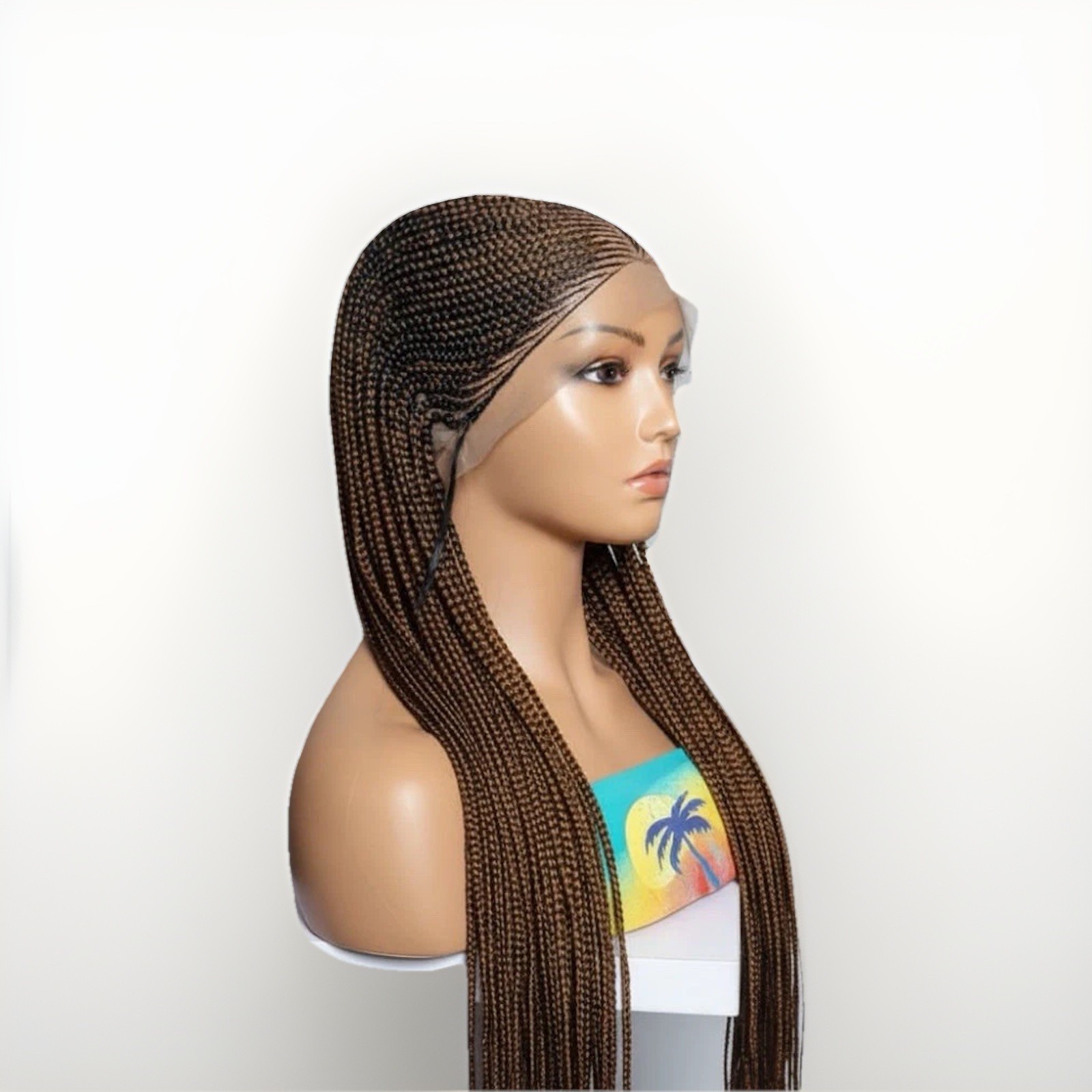 Black and Brown Braided Wig Cornrow Individual Braids Full Lace Baby Hair -36in