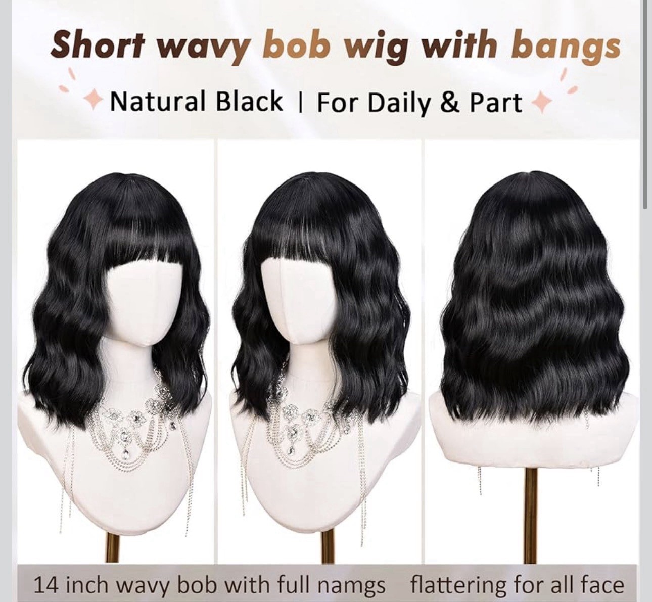 Short Wavy Bob Wigs for Woman Natural Synthetic Hair Wigs with Bangs Cosplay ✅