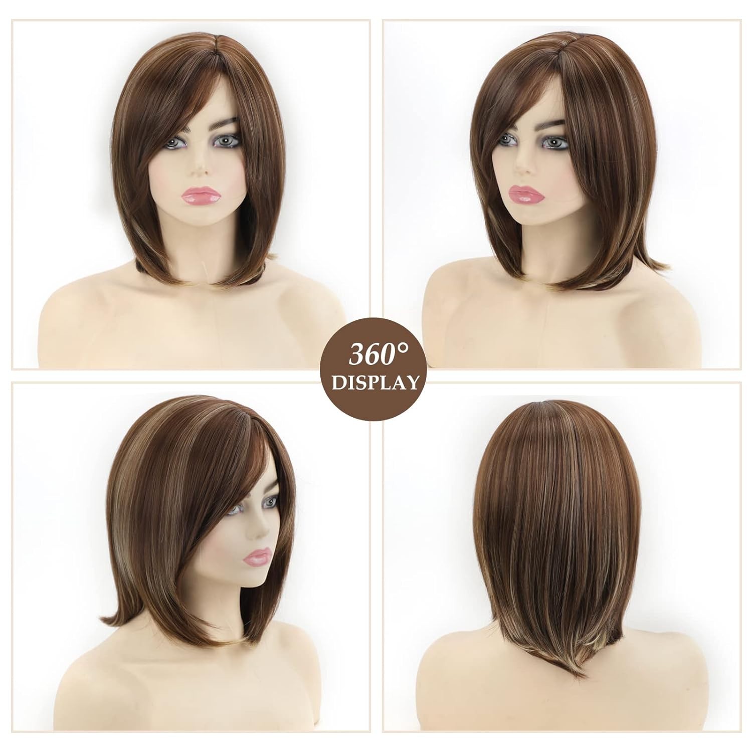 Bestung short sand brown wigs for women mixed blonde wig with bangs medium 12 In