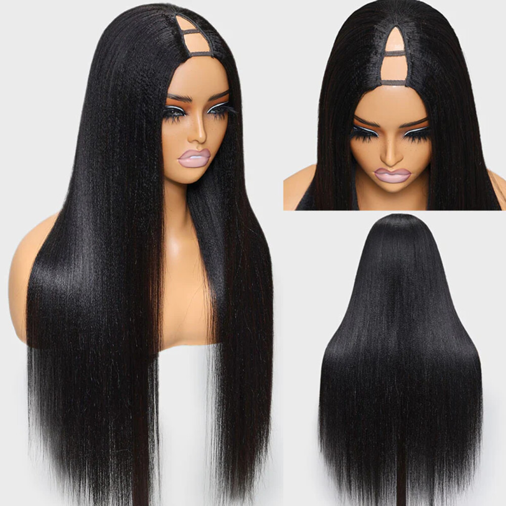 UNice Cambodian Yaki Straight V Part Human Hair Wigs Upgrade U Part Wig Glueless