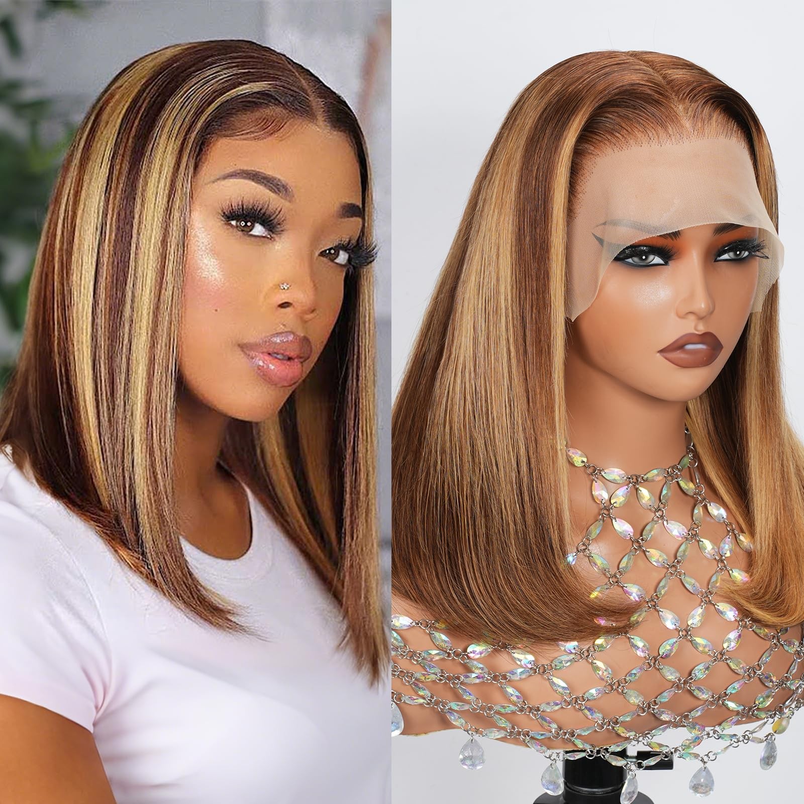 Smilenice 210 Density 13X6 Highlight Ombre Full Lace Frontal Bob Wig Human Hair