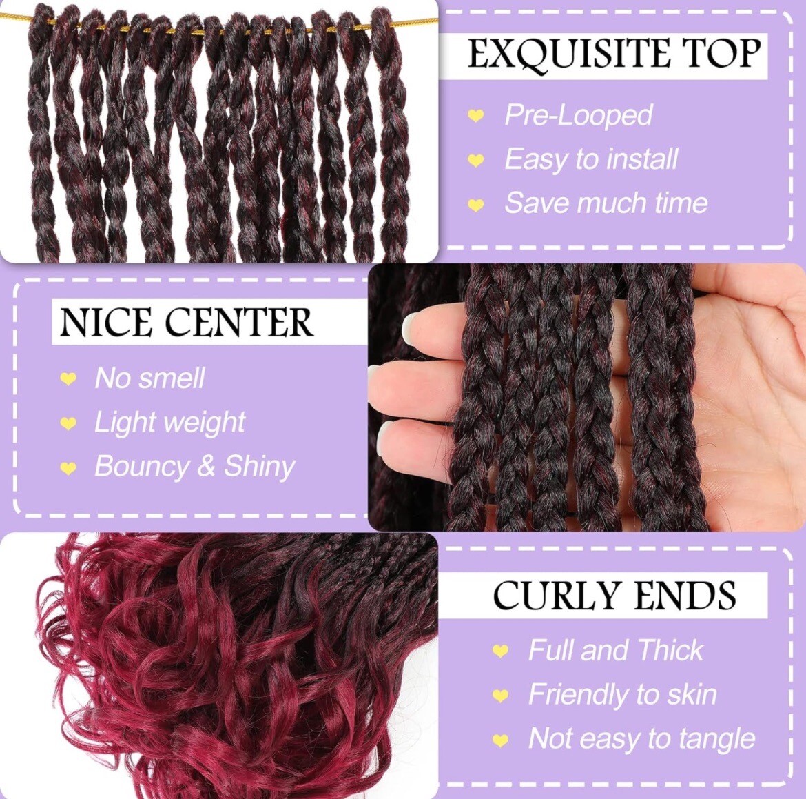 French Curl Crochet Braids 22 Inch 8 Packs Goddess Box Braids Crochet Hair1B/BUG