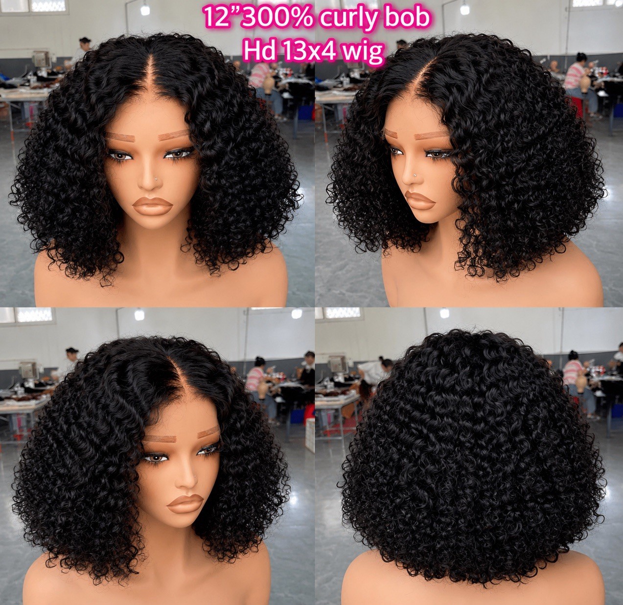 12 Inch Curly Bob Human Hair Wig HD 13×4 Lace Front Natural Black