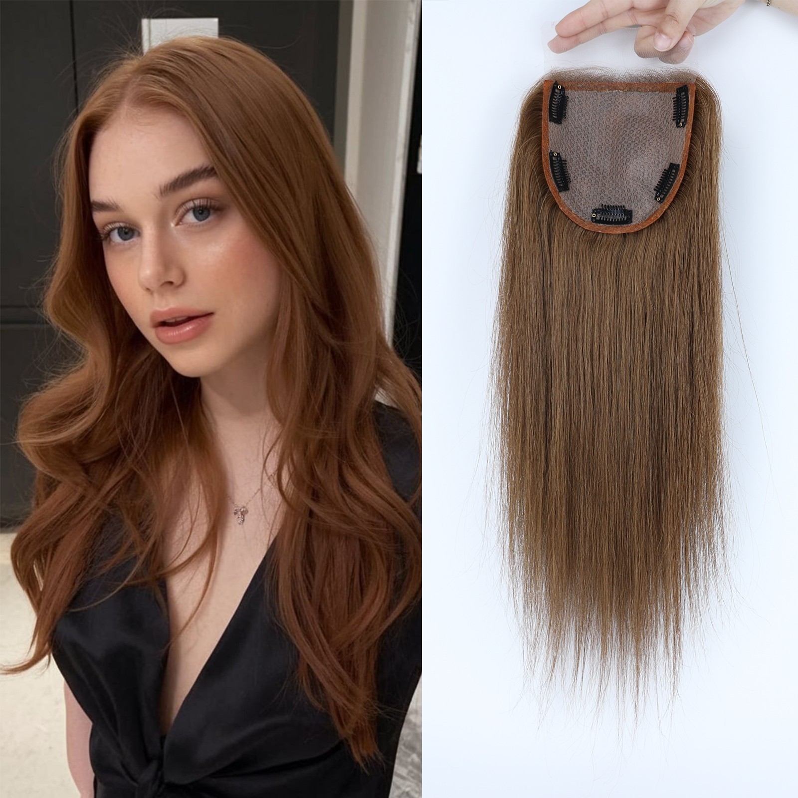 Silk Base Real Human Hair Topper #30 Auburn Remy Hair Lace Closure For Woman