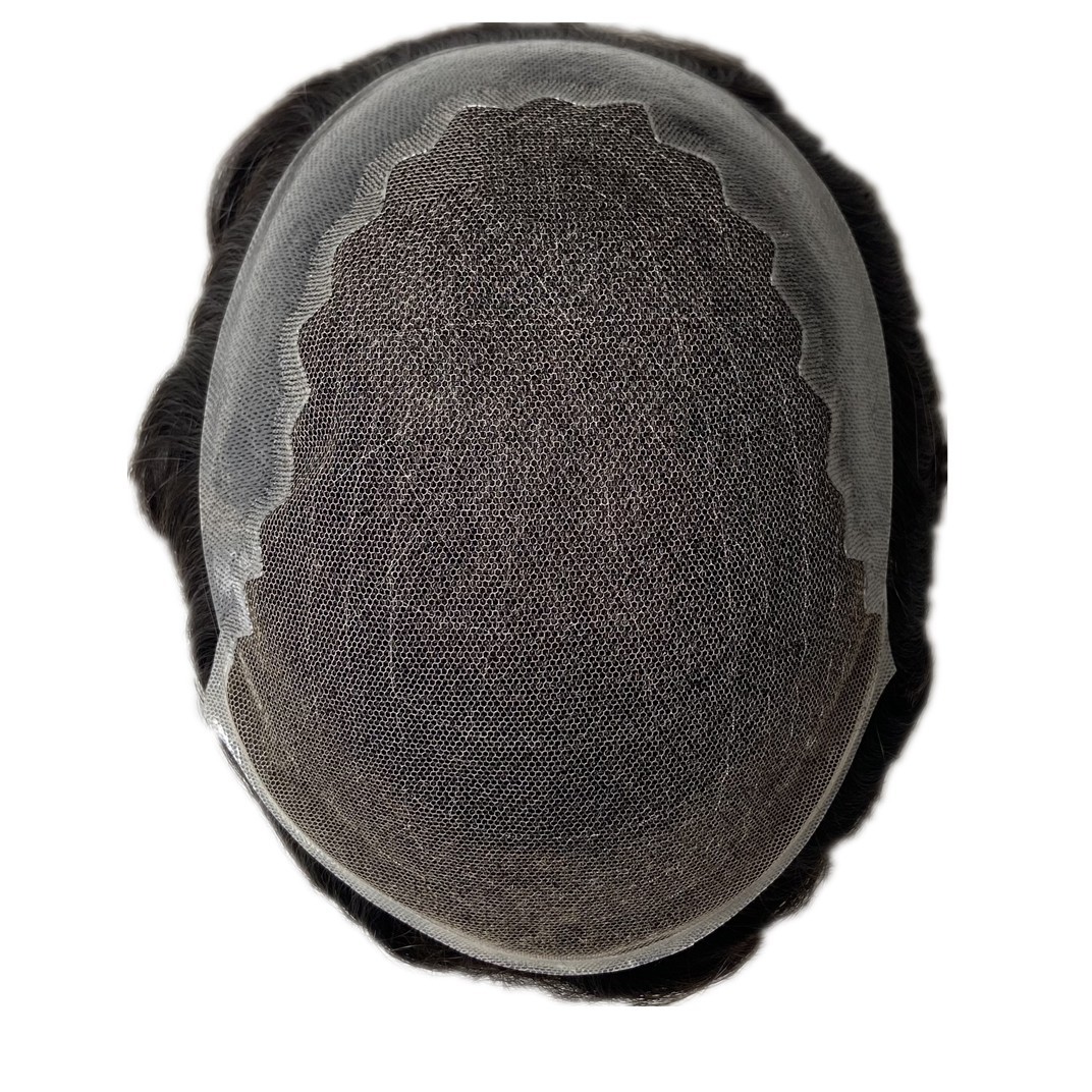 Mens Toupee French Lace Front Thin Skin PU Base Human Hair Replacement Sys #1B