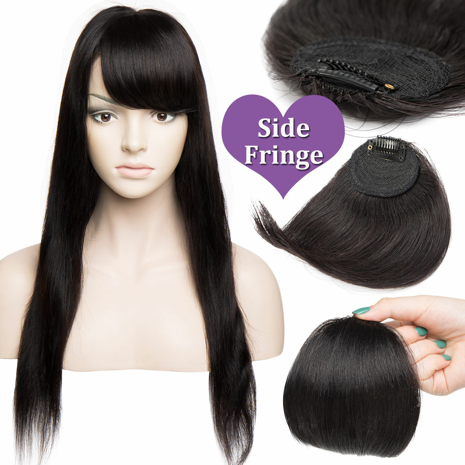Remy Human Hair False THICK Bangs Neat Fringe Hairpiece Clip in Front Hairpiece