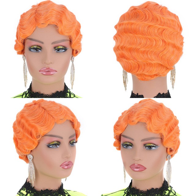 Women’s Wig Ladies Short Finger Wave Ladies Daily Hair Wigs+Wig Cap