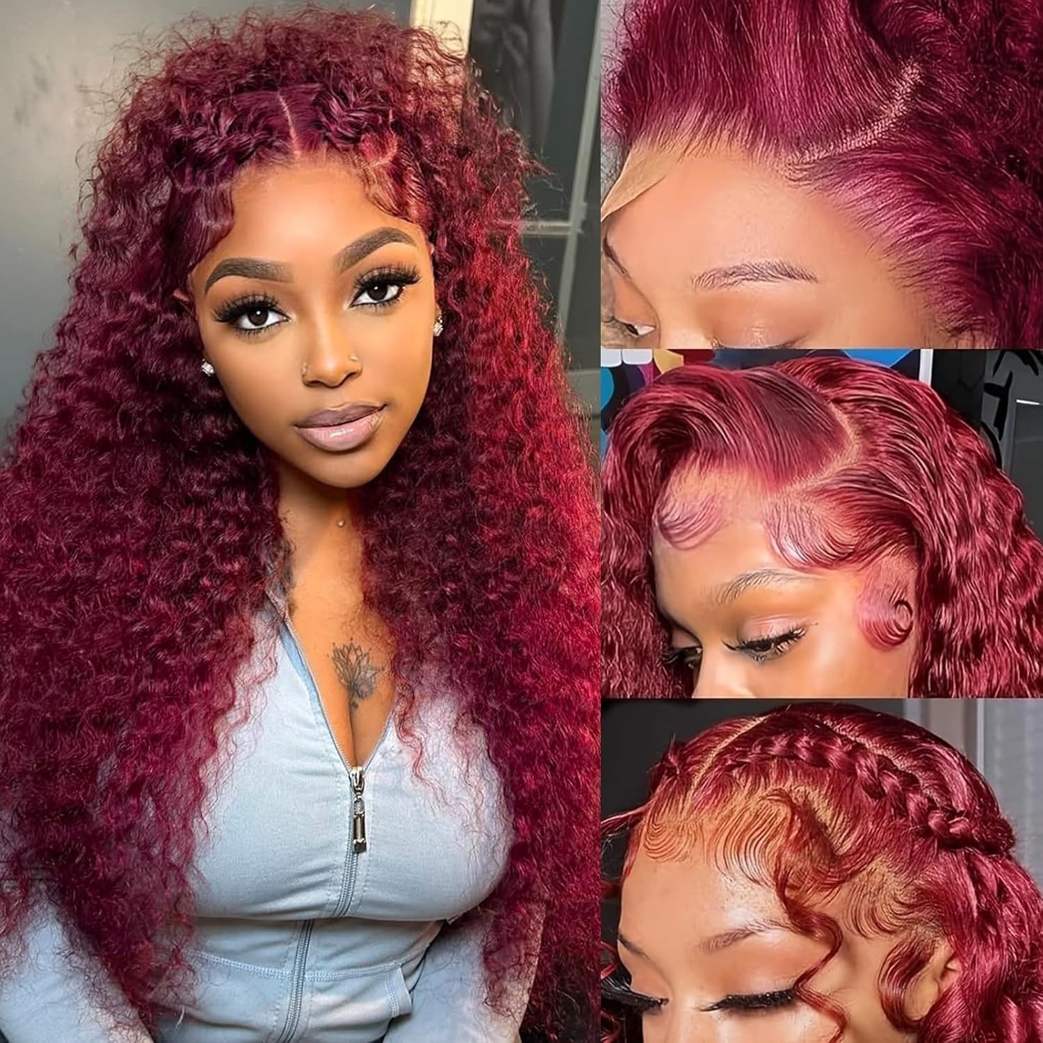 13×4 Transparent Lace Front Wine Red Deep Wave 26 Inch Baby Hair Lace Front Wig