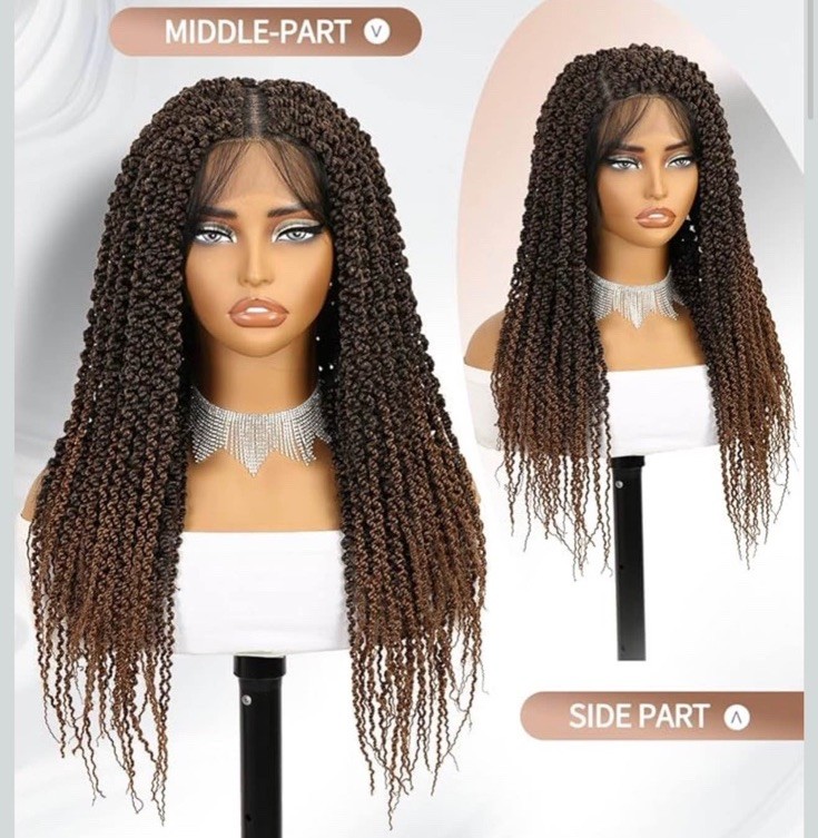 Lace Front Braided Synthetic Wig Dark/Medium Brown Free-Part C-Part 21-30 in