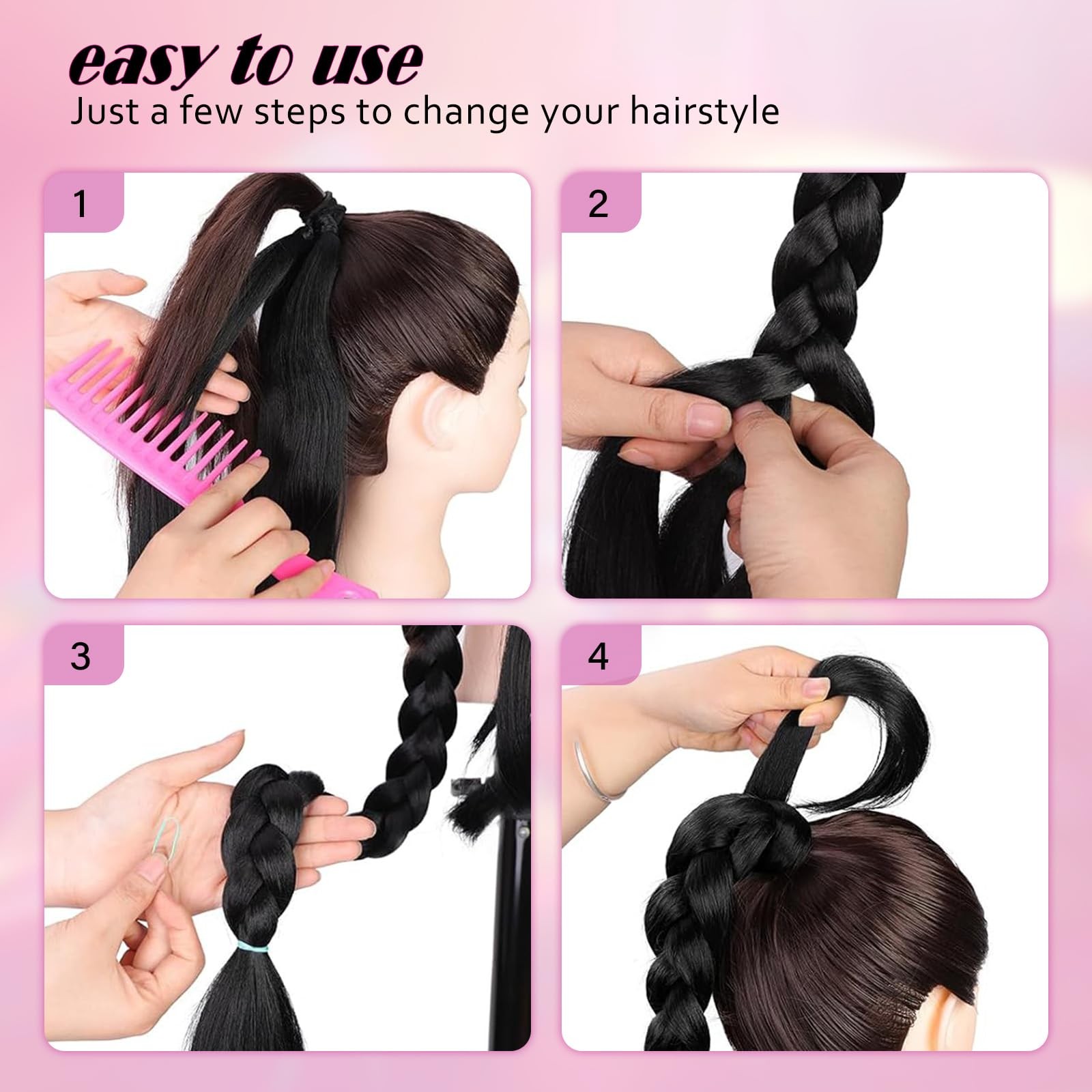Long Braid Ponytail Extension with Hair Tie DIY Wrap Around Synthetic Hairpie…