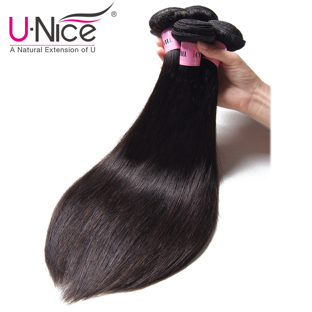 UNice Hair Indian Straight Human Hair Extensions Weaves 1-3 Bundles Weaves Wefts