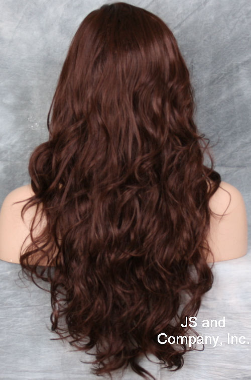 LONG spiral curly WIG Dark Auburn Side skin top Hair 33 JSOB