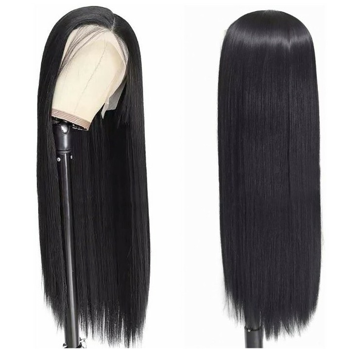 Natural Black Brown Wig HD Front Lace Human Hair Blend Highlights Wavy Curly