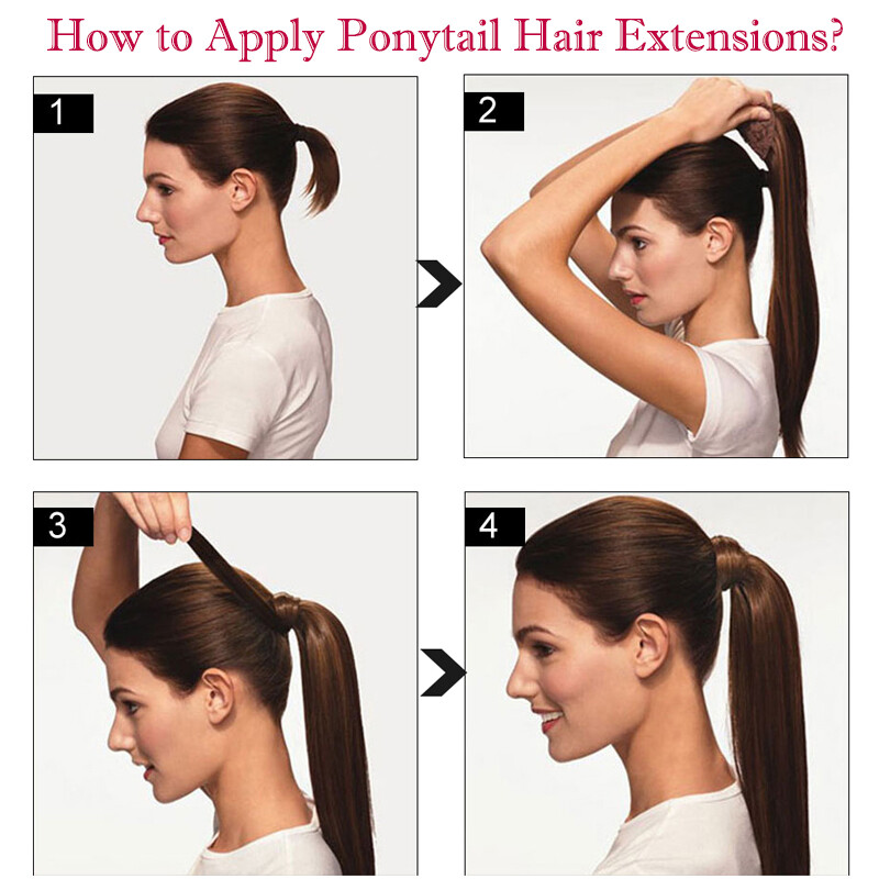100% Long REMY Human Hair Clip In Pony Tail Hair Extensions Wrap Around Ponytail