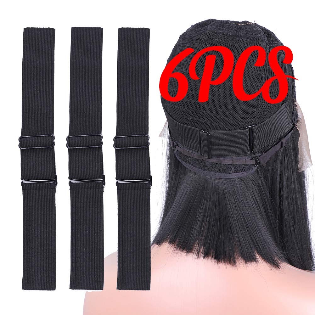 Nvunofry 6 PCS Adjustable Elastic Band for Wig Making 1.4 x 12.2 Inch, Black