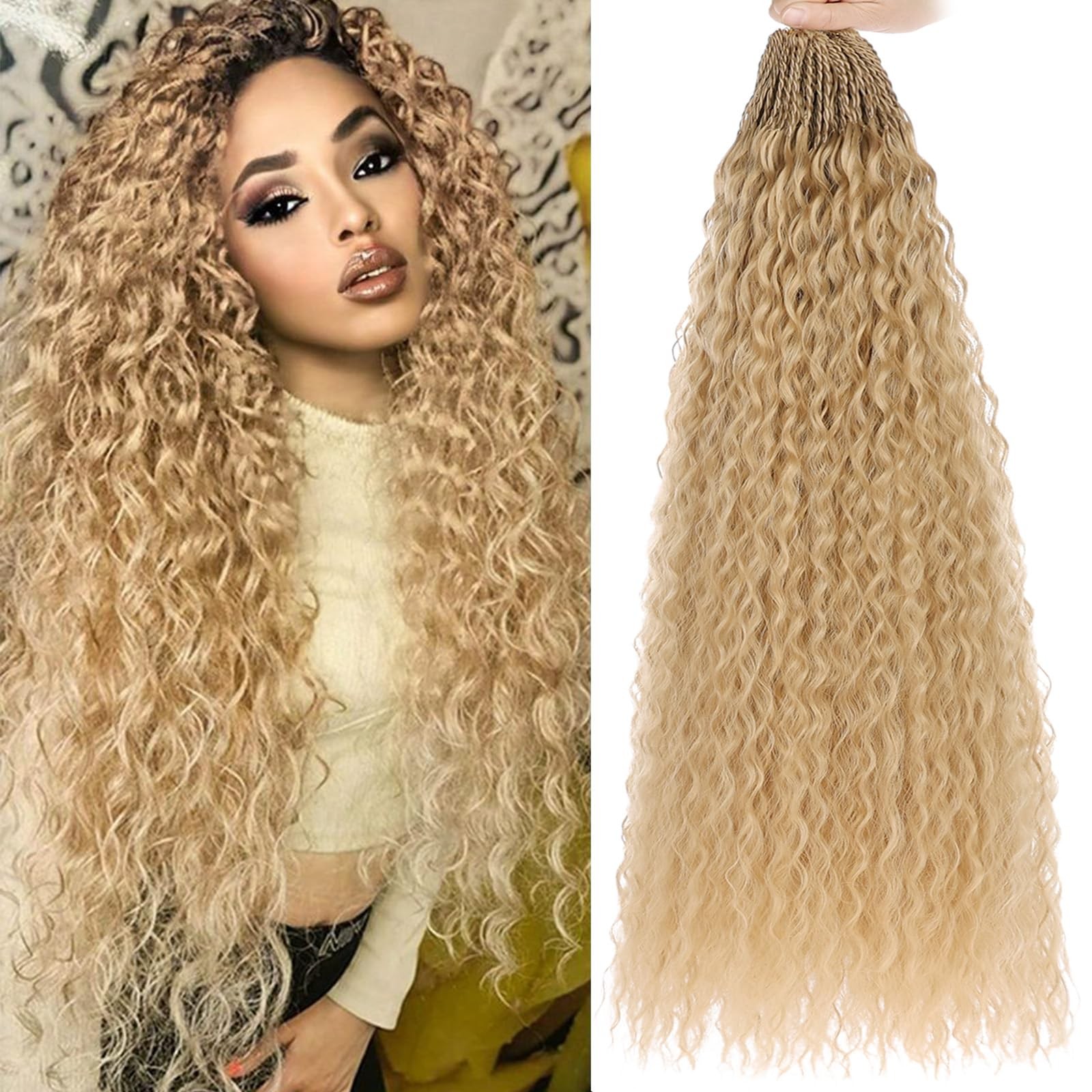 24 Inch Pre Looped Micro Curly Crochet Hair 8 Packs Honey Blond Brazilian Kin…