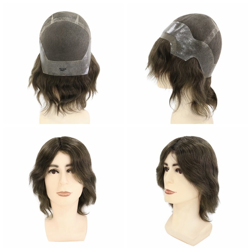 Full Head Wig French Lace Poly Skin Human Hair Wig Medium Size Brown Hair 6” #5