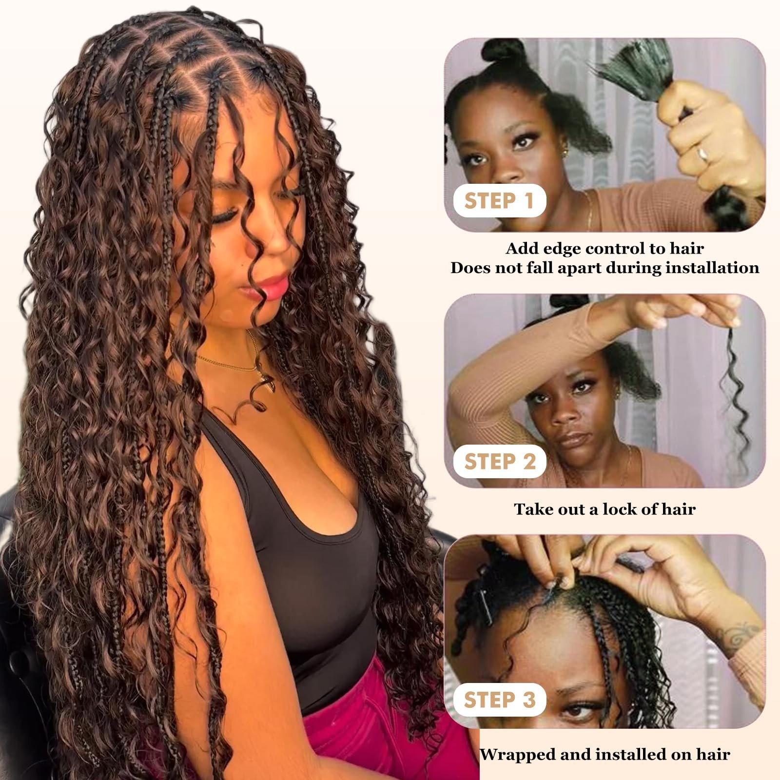 Boopwine Chocolate Brown Human Braiding Hair For Boho Braids 1 Bundle 55G 22