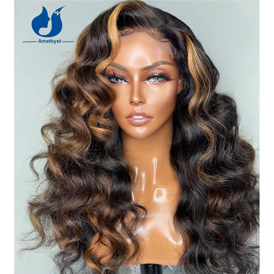 13×4 Highlight Lace Front Wigs Human Hair For Women Brazilian Remy Hair Wavy