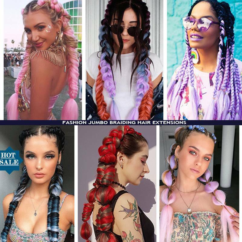 24″ Christmas Jumbo Braiding Hair Extensions Ombre Rainbow Twist Braids as Human